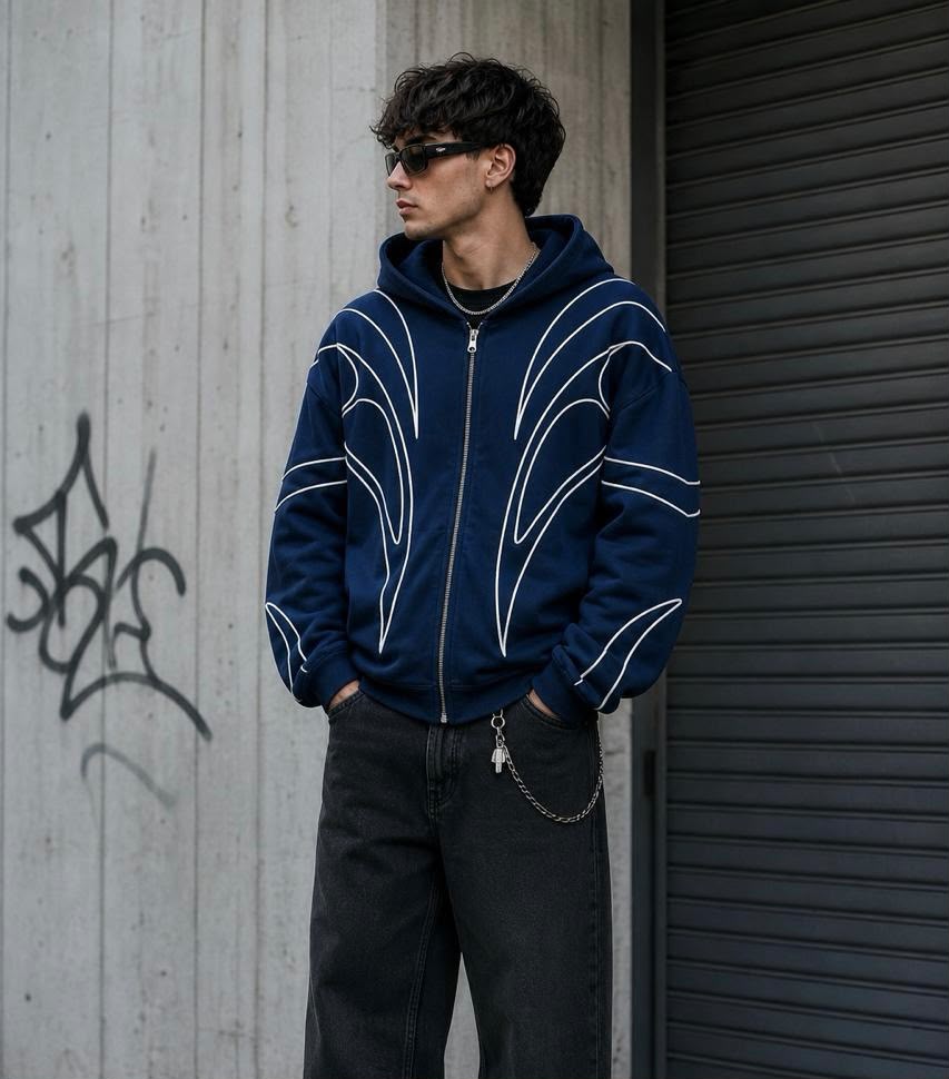 Sudadera con capucha y bordado, de estilo urbano, corte holgado y tendencia actual.